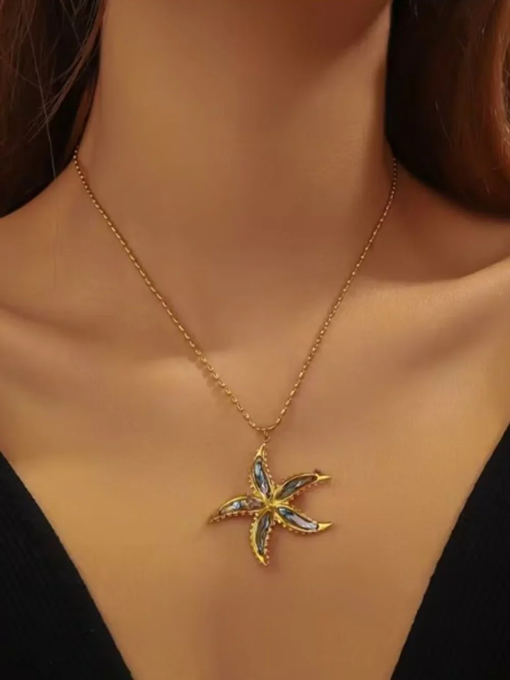 Sea Star Pendant Gold-tone Necklace 304 Stainless Steel Minimalist Ocean Style